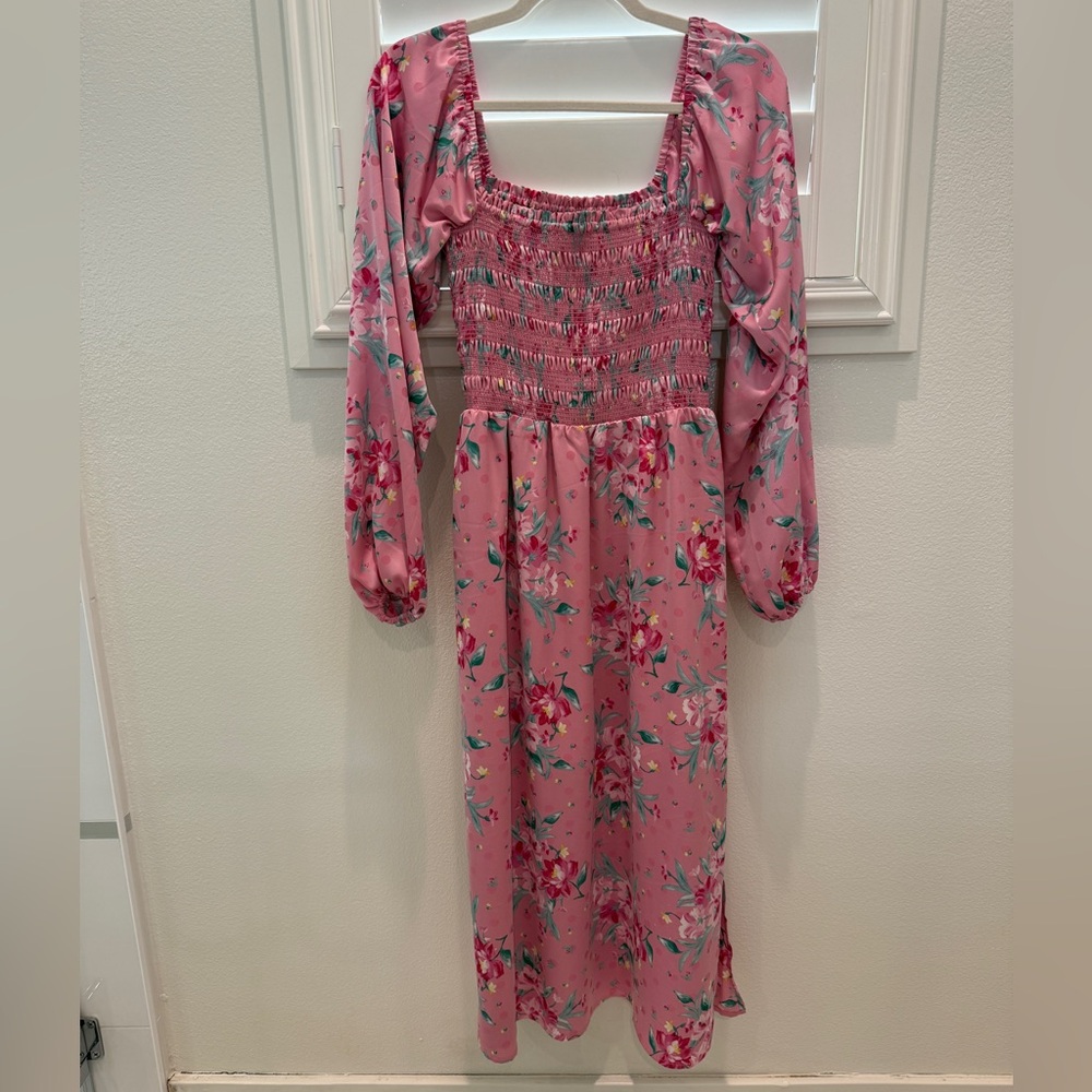 Wayf Pink Floral Long Sleeve Dress